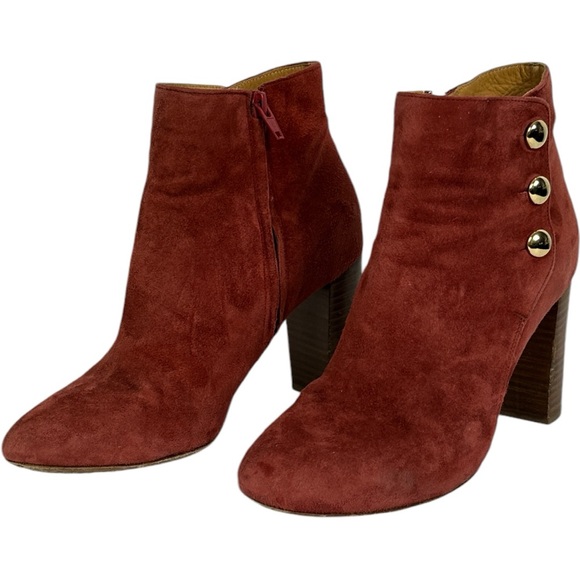 Sezane High Camille Red Suede Boots Size 38 French US 7 Booties Block Heel Boots - Picture 13 of 14